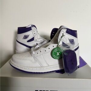Jordan 1 high OG  White and Court Purple High-Top Sneakers